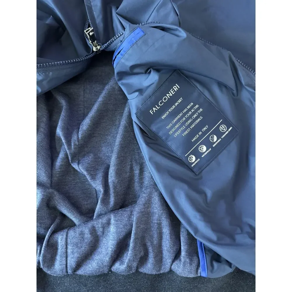 Falconeri Bomber Jacket Mens IT 54 Blue Waterproof Cashmere Lined Made Italy